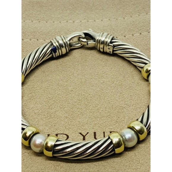 David Yurman Metro Pearl 925 14K Bracelet 7mm pearl  6.75 - Picture 9 of 11